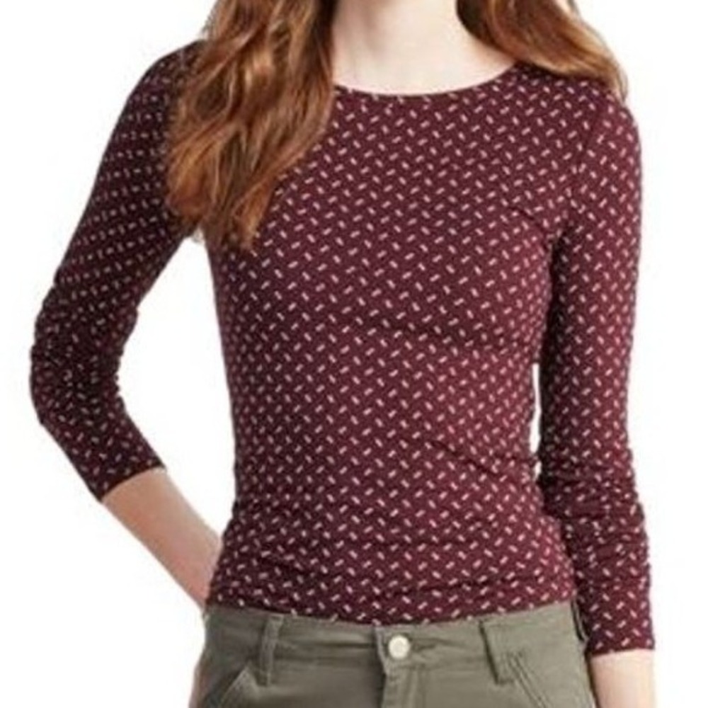 Prince & Fox Womens XS Burgundy Dotted Ribbed Long‎ Sleeve Top Bella Swan Grunge